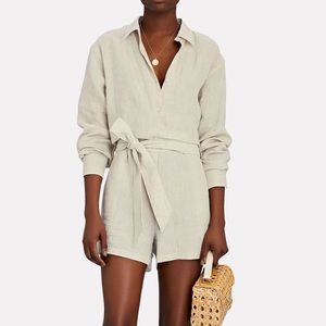 Linen button down romper, with detachable waist tie.